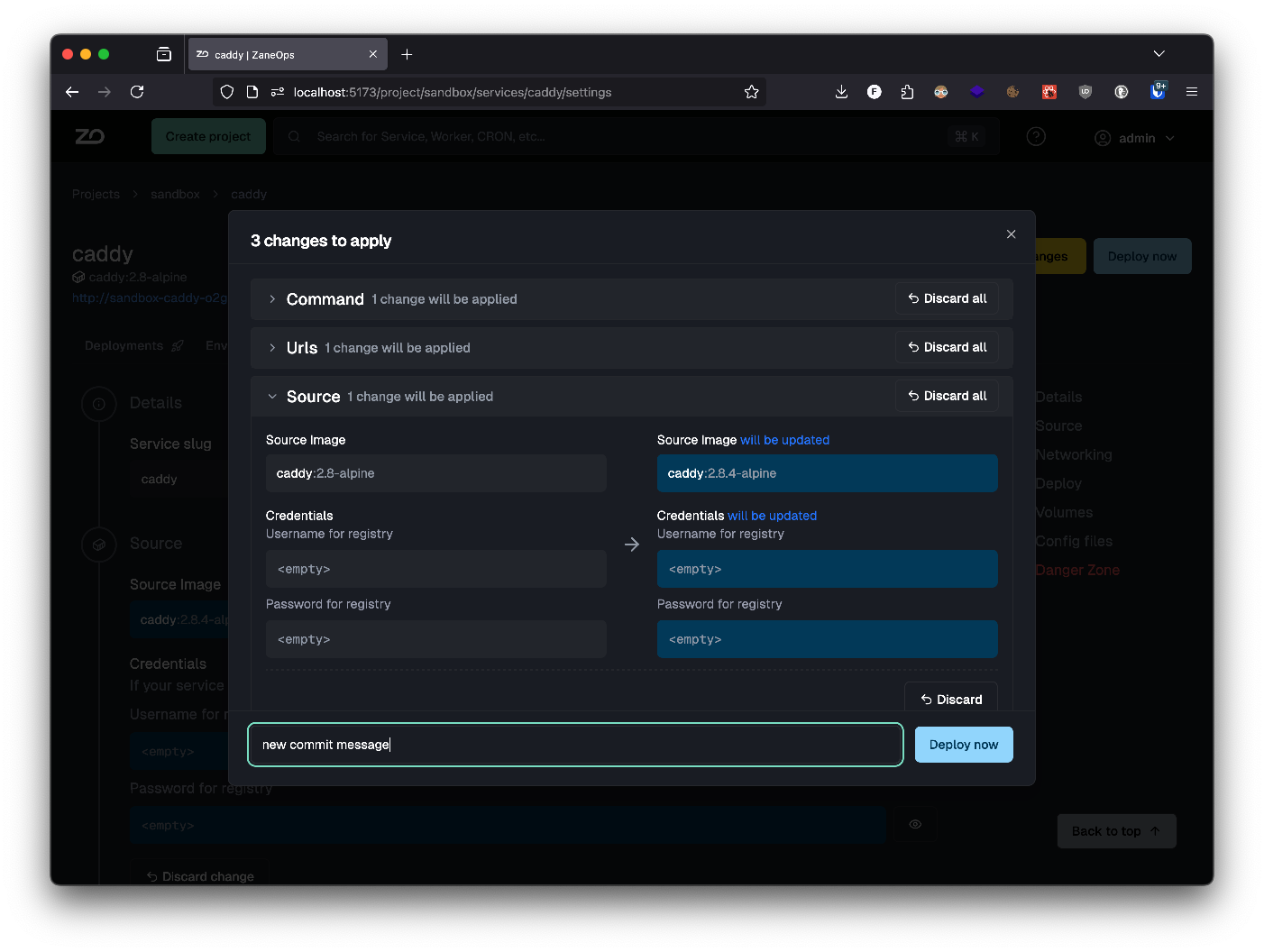 service settings page