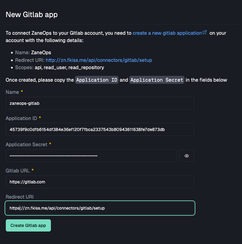Create GitLab app