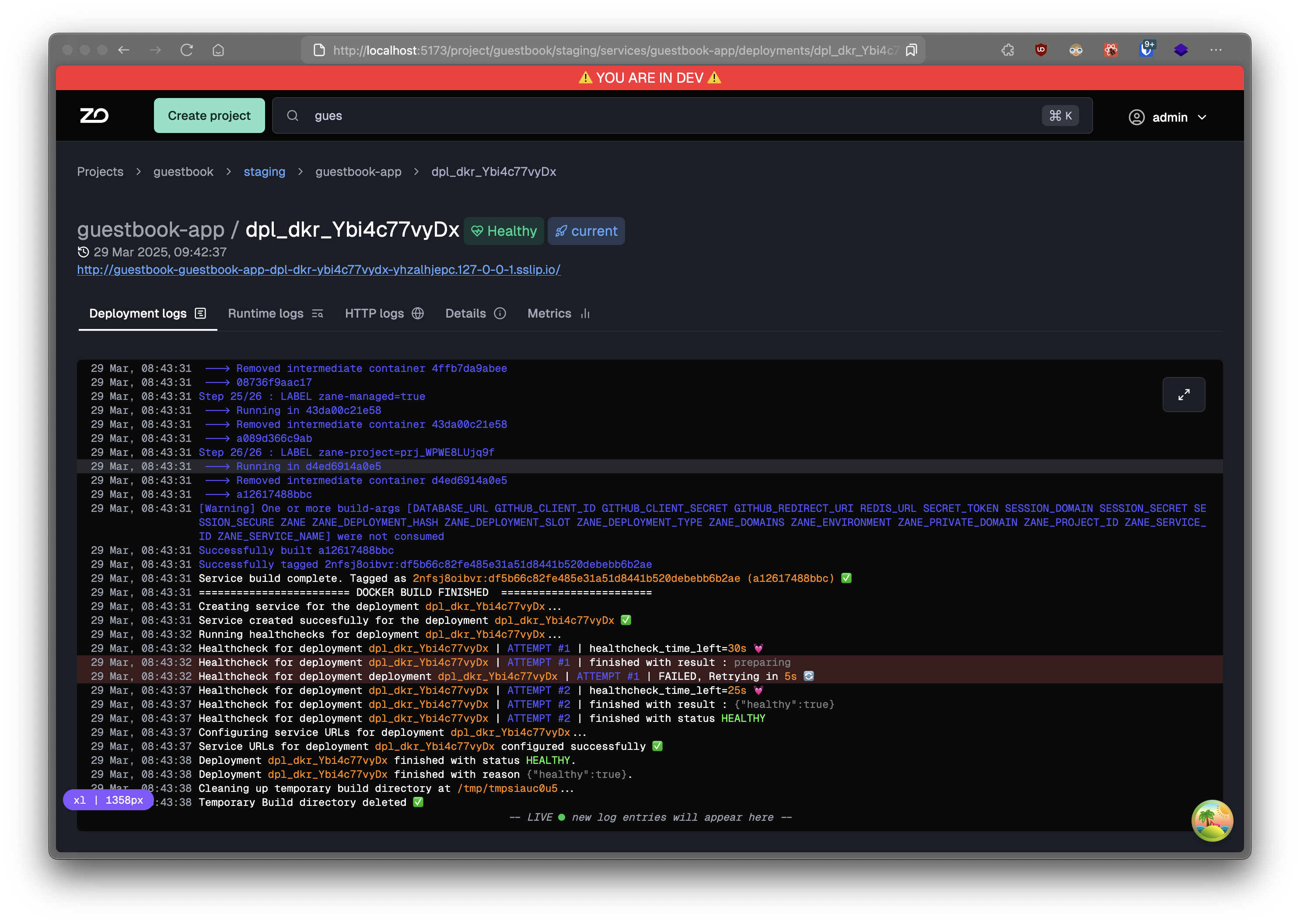 deployment logs