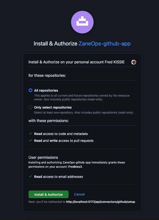 Install github app on GitHub