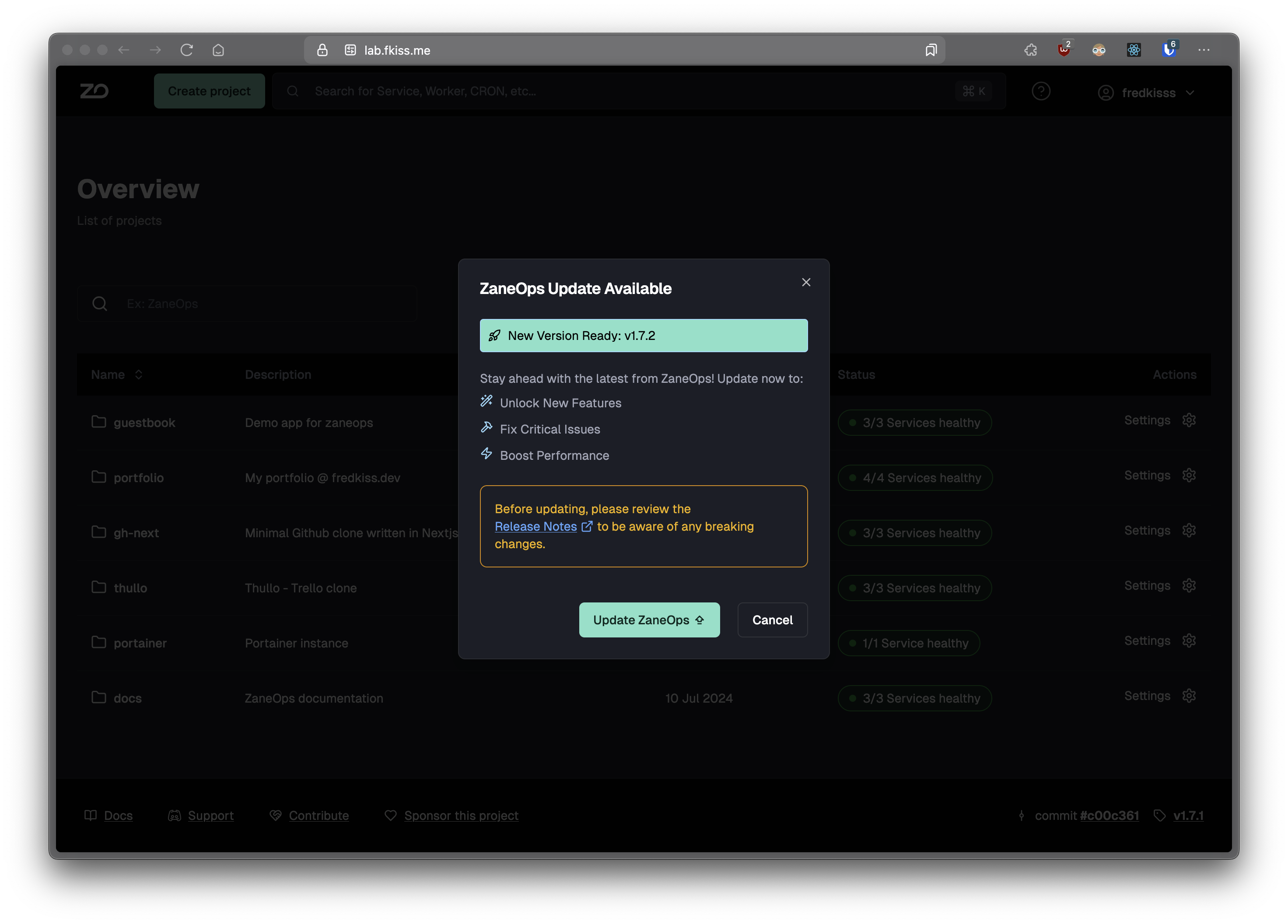 project environments page