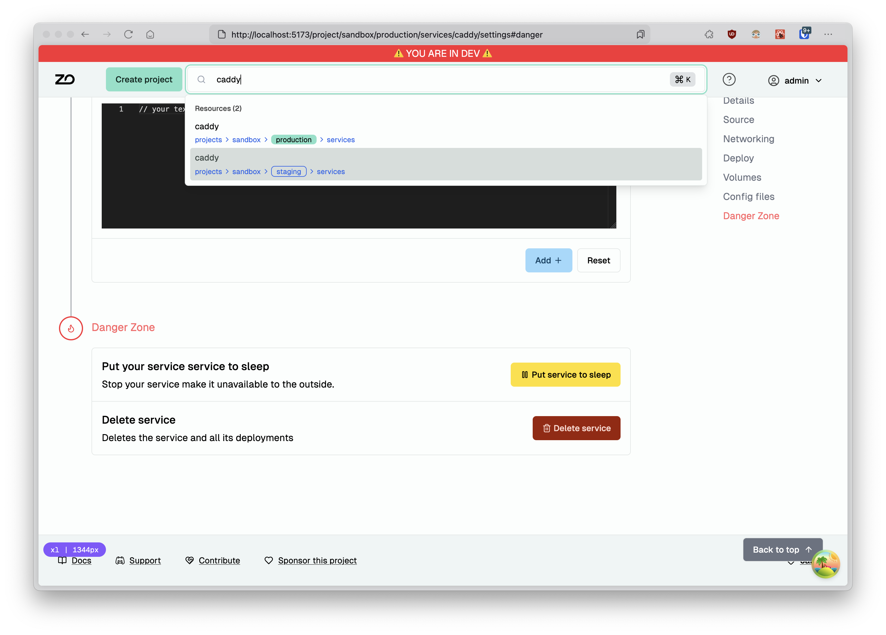 searching a service accross multiple environments