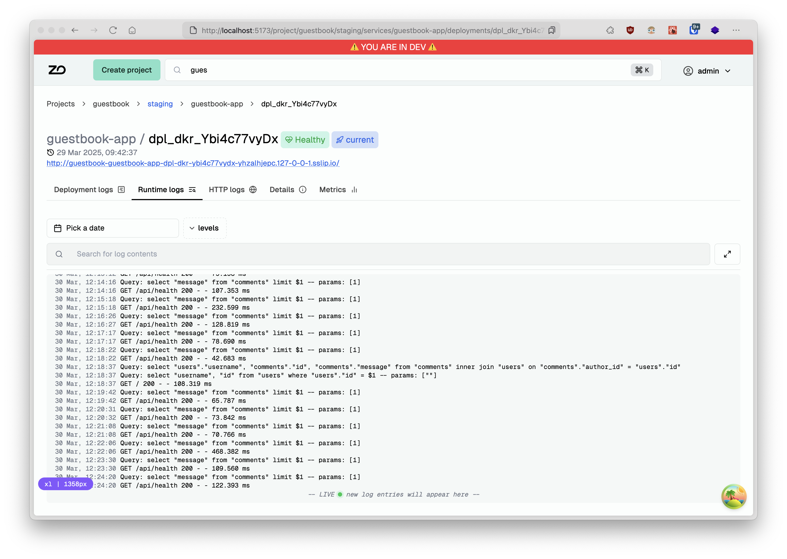 runtime logs