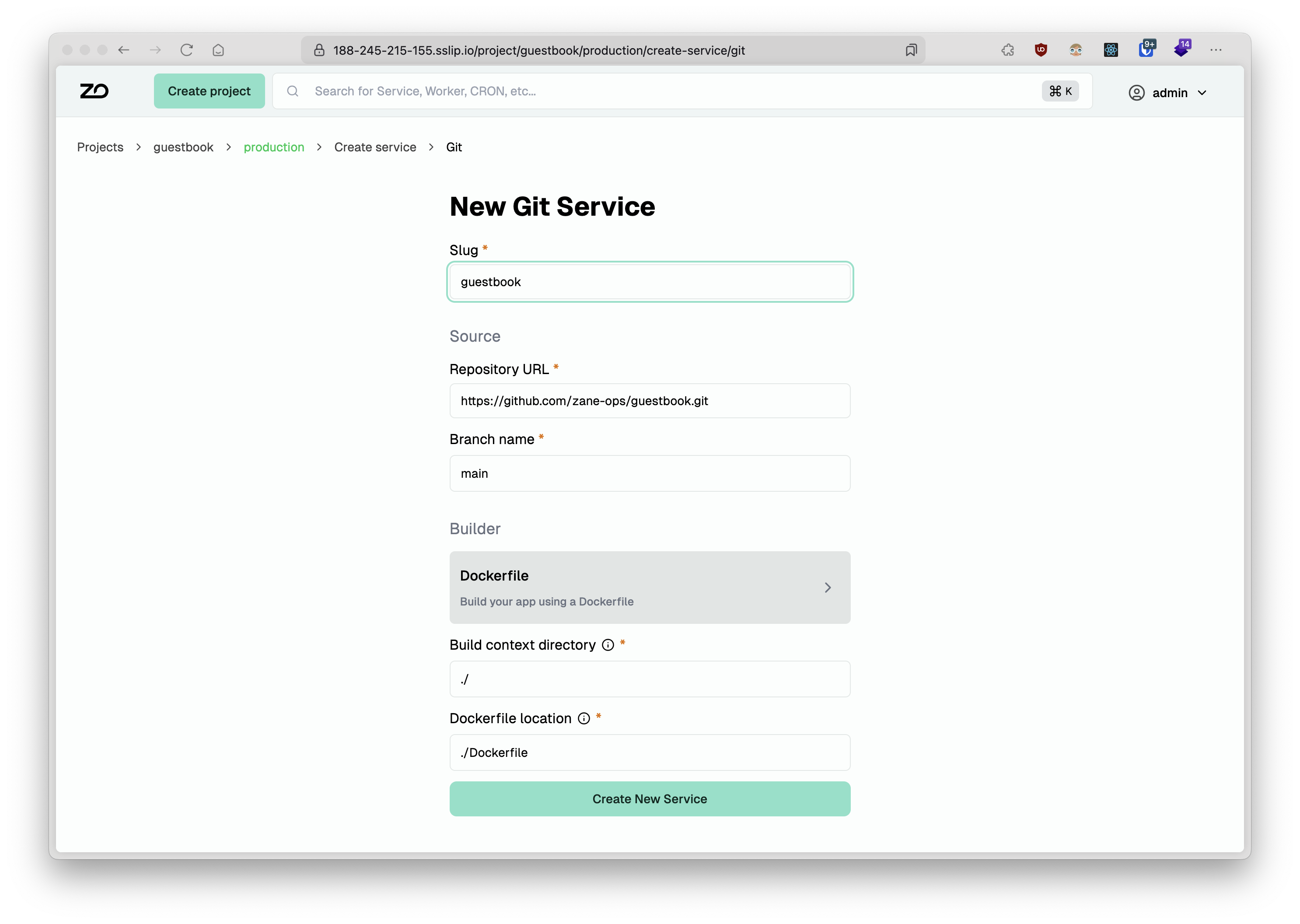 Creating the main application service