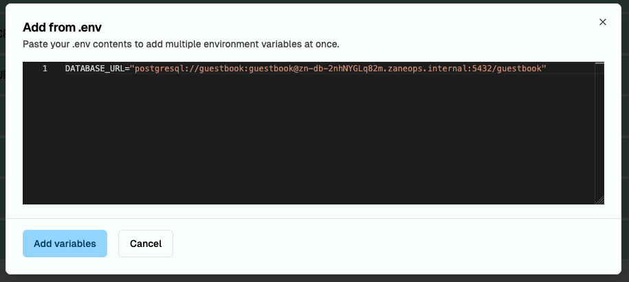 Adding PostgreSQL connection environment variable