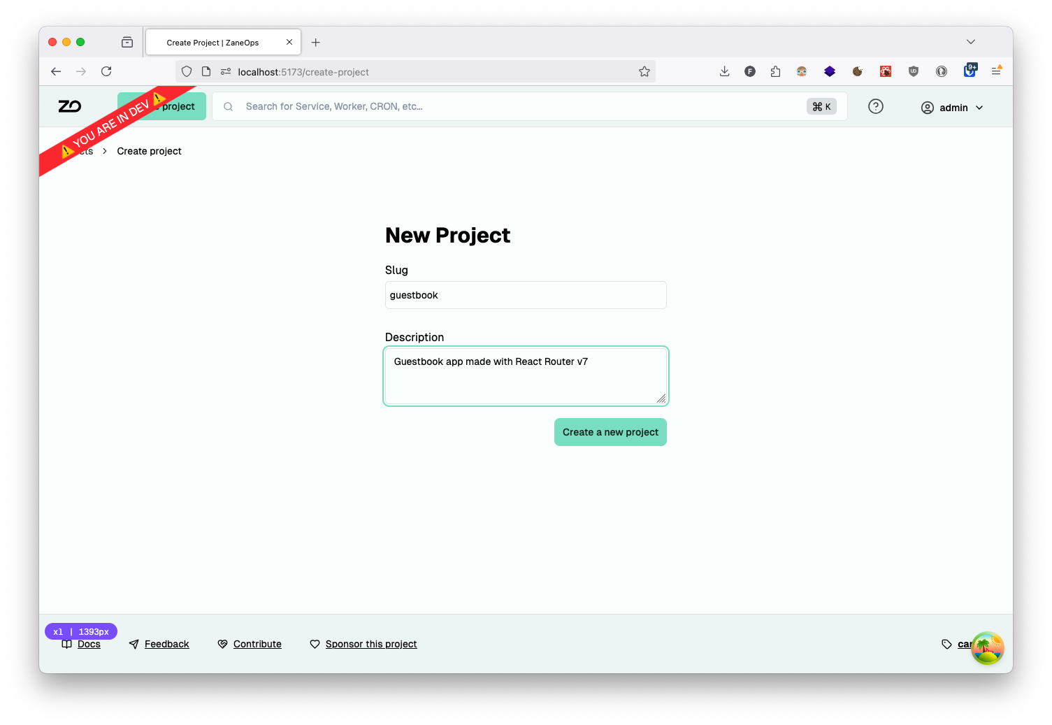 Creating a new project in ZaneOps