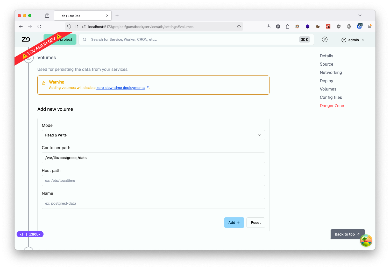 Adding a volume for PostgreSQL data