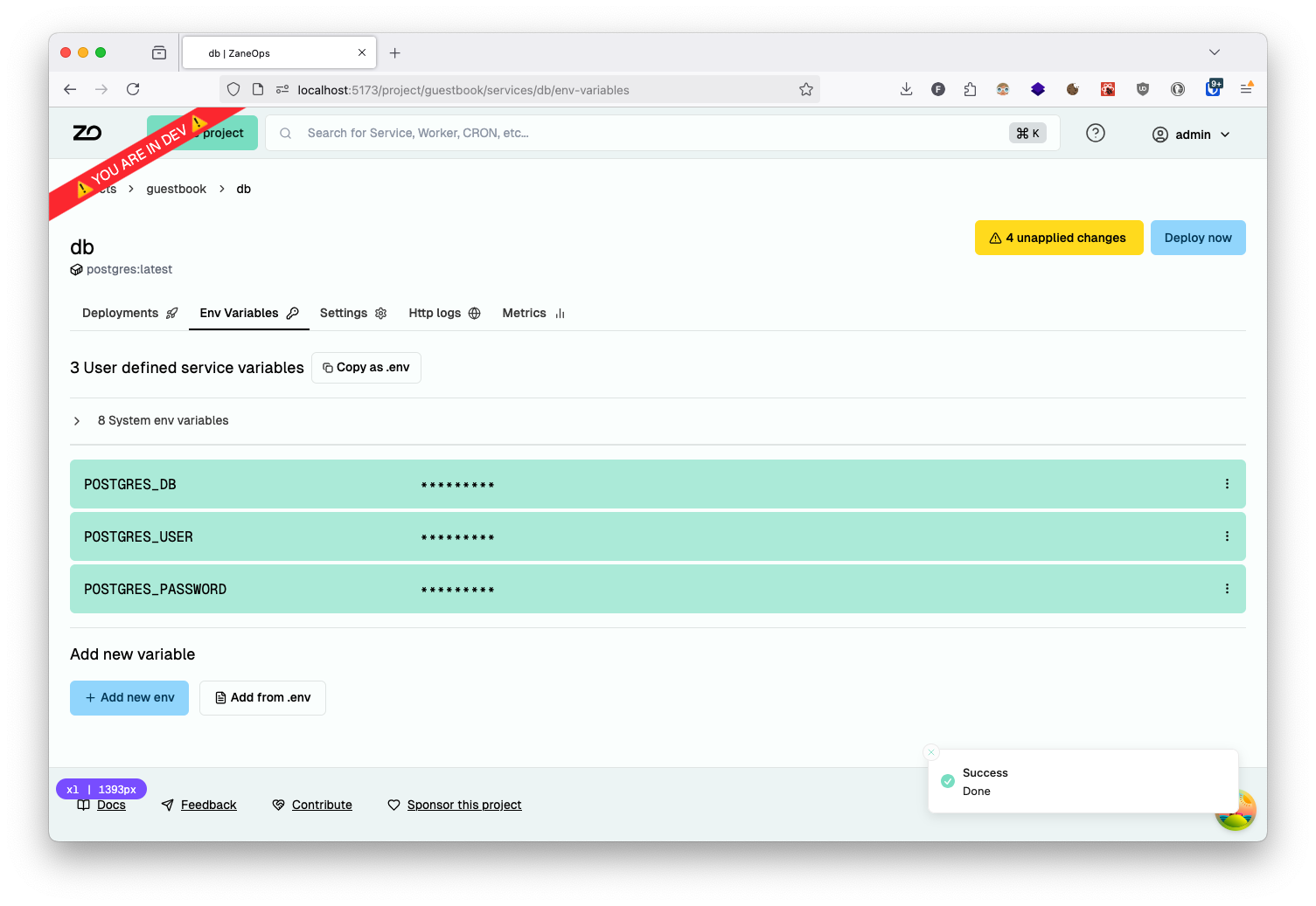 Environment variables successfully added