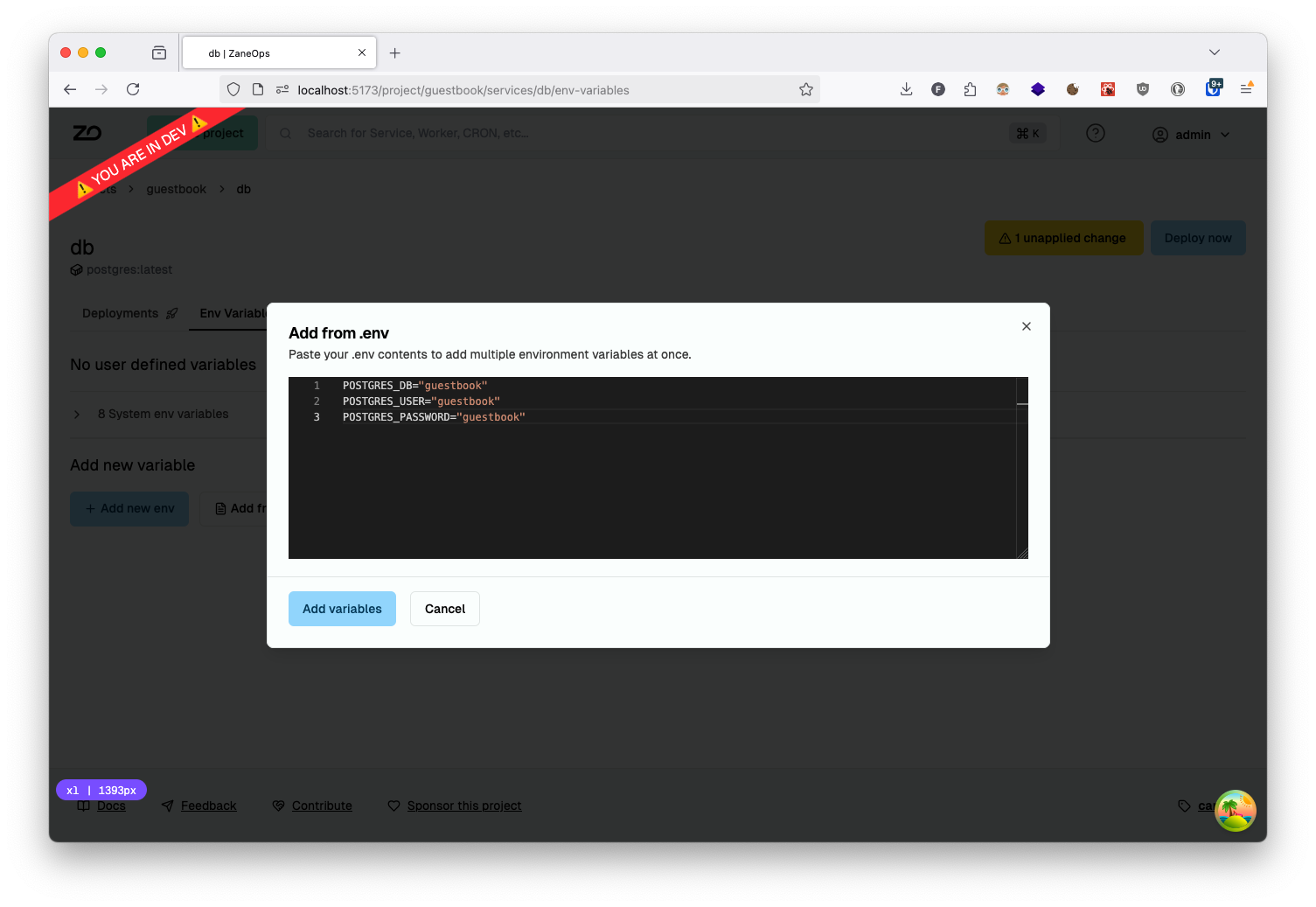 Adding PostgreSQL environment variables