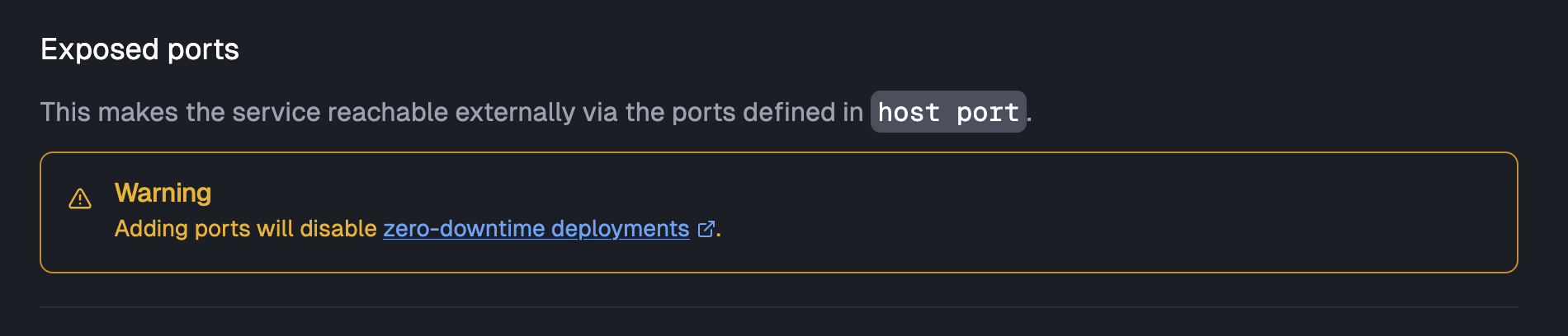 Warning for exposed ports disabling zero-downtime deployment